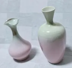 2点セット 陶器製 ミニ 花瓶 小型 フラワーベース アンティーク調 青磁風