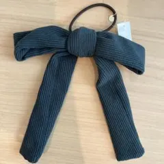 リブニット リボンヘアゴム ダークグレー