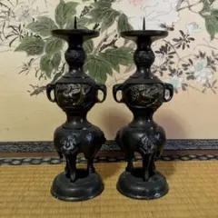アンティーク】仏具 セット 香炉 花立て 彫刻入り 金属製 骨董 - メルカリ
