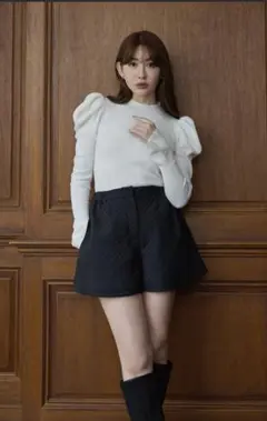 ハーリップトゥ　Volume Sleeve Rib Knit Top