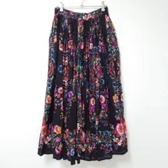 インド綿花柄ロングスカート　イーザッカマニアストアーズ　黒　フリーサイズ