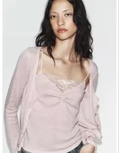 タグ付き新品★ZARAのレーストップコントラストジャケット★L★ピンクマール