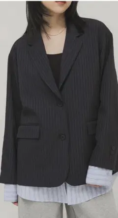 未使用・美品】ブラック×ストライプ／マニッシュなダブルのジャケット 