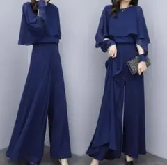 パンツセットアップ 結婚式のパンツスタイル スーツ 長袖 ネイビー 大きいサイズ