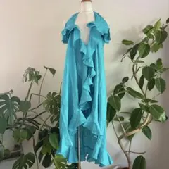 新品jimthompson麻ターコイズラッフルホルターネックデザインワンピースのサムネイル