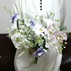 ウェディングブーケ 造花 ホワイト パープル
