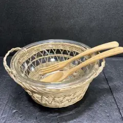 昭和レトロ 岩城硝子パイレックス耐熱ガラス製サラダボウル サーバーセット