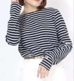 Champion ボートネック ストライプ 長袖Tシャツ　M