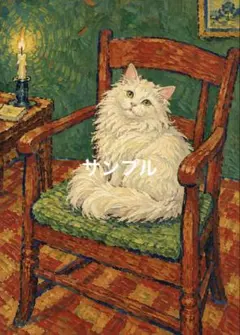 【一作限り】ゴッホの椅子と白猫 E257 白猫 猫 名画パロディ　★フチあり