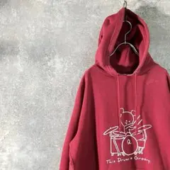 キュウソネコカミ　パーカー　長袖　レッド　プリント　フーディー　プルオーバー