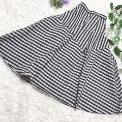 23区 大きいサイズ XL相当ギンガムチェック フレアスカート 裏地付き