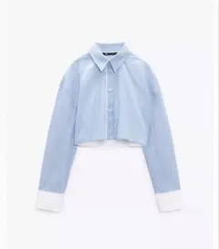 ZARA ストライプ クロップドシャツ Lサイズ