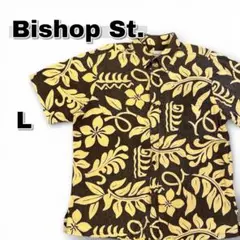 希少 美品 ビショップストリート アロハシャツ L リーフ柄 イエロー 古着
