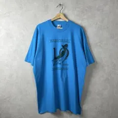 90s USA製 青 Tシャツ XLサイズ 魚プリント ヴィンテージ シングル