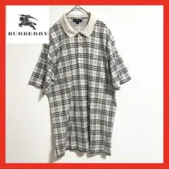 【美品】　Burberry ポロシャツ　チェック　ロゴ　ベージュ　M ホワイト