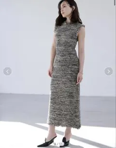 anuans ブラッシュツイードニットワンピース　ブラック　Mサイズ