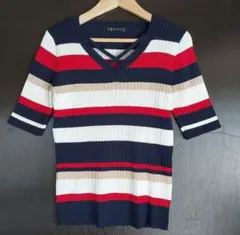 INGNI ストライプ Vネック 半袖ニット