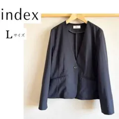 index ネイビー　Vネックノーカラージャケット　Lサイズのサムネイル
