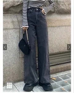 ハイウエストセミワイドデニムパンツ