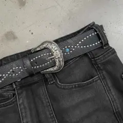 ウエスタンベルト スタッズベルト ブラック 黒 y2k アメカジ ターコイズ