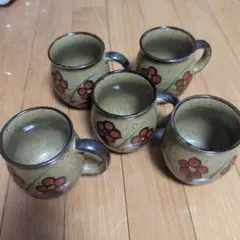 花柄陶器マグカップ5個セット
