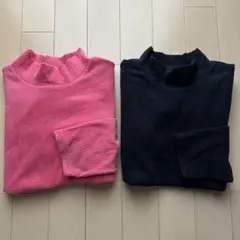 ユニクロ キッズ リブ フリース ハイネック Tシャツ　長袖　ピンク 黒　150