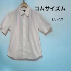 ​【コムサイズム】メンズ 半袖シャツ Lサイズ 白綿100% 胸元カラフルのサムネイル