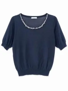 Te chichi ビジュー 半袖ニット M 紺 春夏のサムネイル