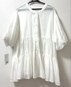 ブラウス　3WAY　バルーンスリーブ　ティアード　シアーシャツ　新品 未使用品のサムネイル