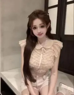 ワンホン　フリル襟ノースリーブブラウス ベージュ