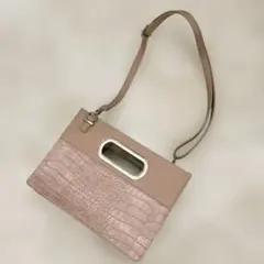 クロコダイル柄スクエアショルダーバッグ　ハンドバッグ　ピンク