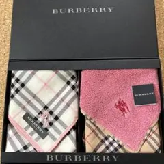 バーバリー タオルハンカチ 大判ハンカチ スカーフ ノバチェック ピンク 2枚