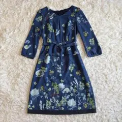 スーナウーナ　フラワープリントワンピース　ウエストリボン　ペプラム　小さいサイズ