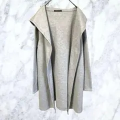 12857 イング フード付きロングカーディガン Mグレー 羽織り コーディガン