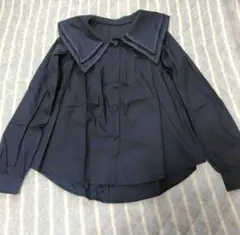 トップス 襟 ネイビー 長袖シャツ ブラウス オシャレ Sサイズ