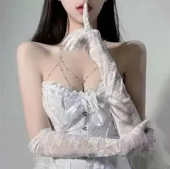 ⟡.·天使 ウェディング コスプレ 花嫁レース ロング手袋 白゜⋆˙⟡のサムネイル