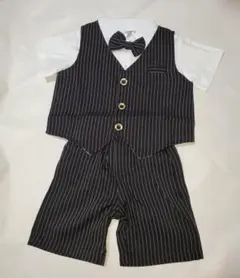 子供用フォーマルスーツ 80cm ストライプ 黒白　3点セット　10-38