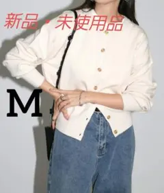 クルーネック無地ボーダー長袖ニットカーディガン　and me