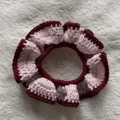 フリルシュシュ ピンク×ワインレッド ハンドメイド 編み物