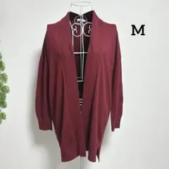 オペークドットクリップ・長袖ニット カーディガン バーガンディ オープンフロント