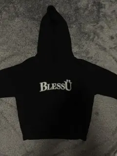 BlessU 黒 フード付き クロップドパーカー