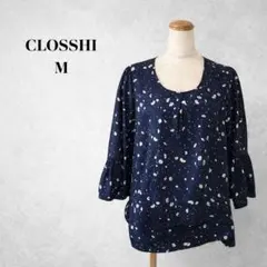 CLOSSHI クロッシー ネイビー 花柄 七分袖ブラウス 上品 総柄