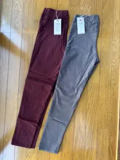 新品レギンスパンツ2点セットスキニー裏起毛暖かいグレー・バーガンディ
