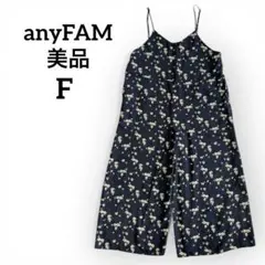 anyFAM 花柄オールインワン オーバーオール サロペット ワイド ネイビー