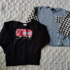 a.v.v 消防車プリント トレーナー 90　青色トレーナー２枚セット