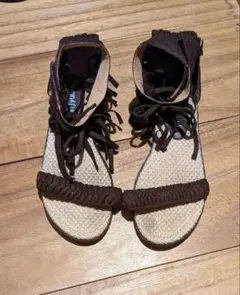 スェード フリンジ付き お洒落 ミネトンカ風 ブラウン サンダル お買得