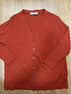 七分袖 Vネック リブカーディガン レッド Mサイズ