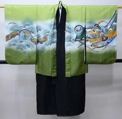 七五三 五歳 男児 羽織・着物・襦袢3点セット 竜王 緑地 お仕立て無料 祝着