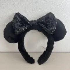 ディズニー ミニー カチューシャ 黒 スパンコール ファー