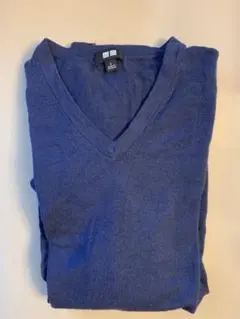 ④UNIQLO エクストラファインメリノ ブルーネイビーV セーター　メンズ L